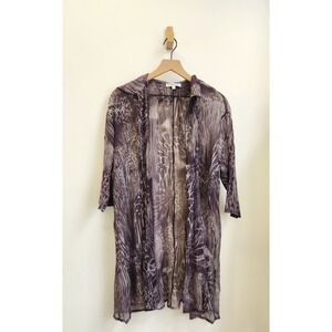 Alexandra Rosati Accordian Pleat Duster Cardigan Women M Gray Animal Print